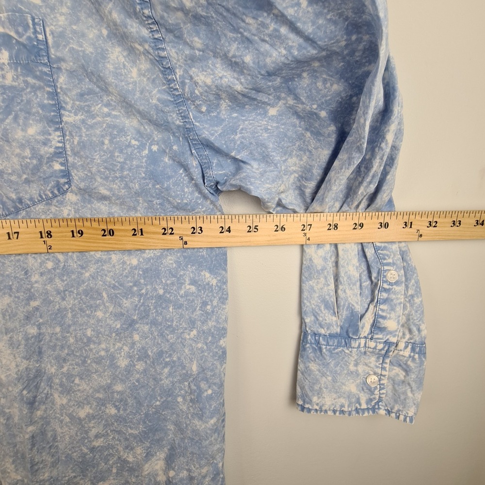 Zara‎ Sky Blue Tie Dye Button Down Poplin Shirt Long Sleeve Size L Women's Style - Picture 5 of 8